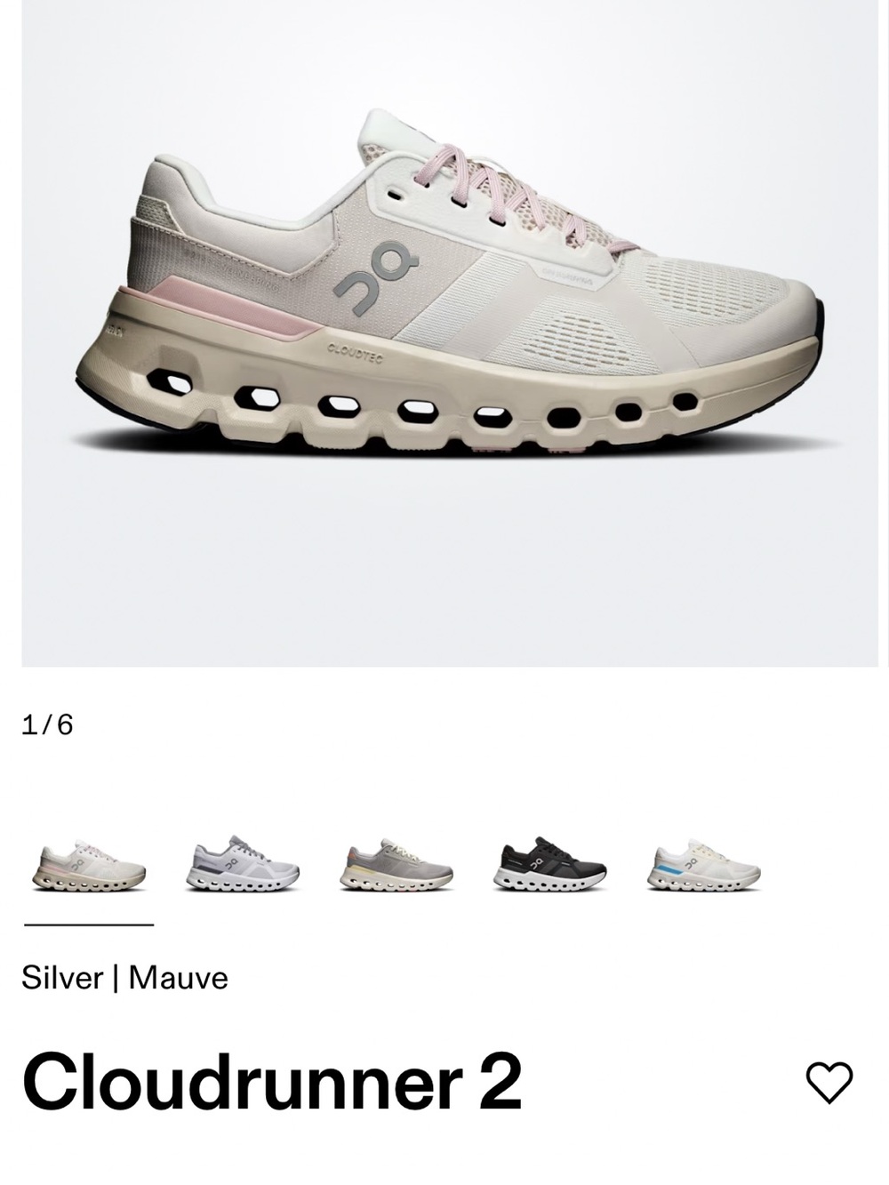 On Running Cloudrunner 2 Womens Sz 8.5M Silver/Mauve 3WE10133162 No Box